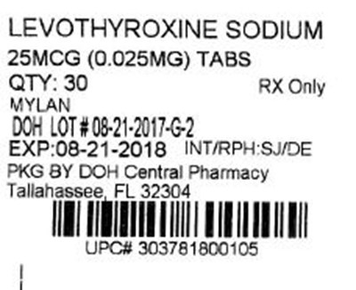 Levothyroxine NA 25mcg.jpg Label Image for 25ug - Levothyroxine NA 25mcg